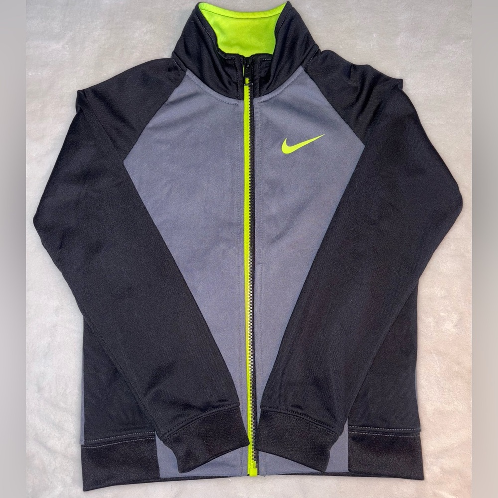 Nike Boys | 6 Medium | Black Gray Neon Yellow Full Zip Jacket Pockets
